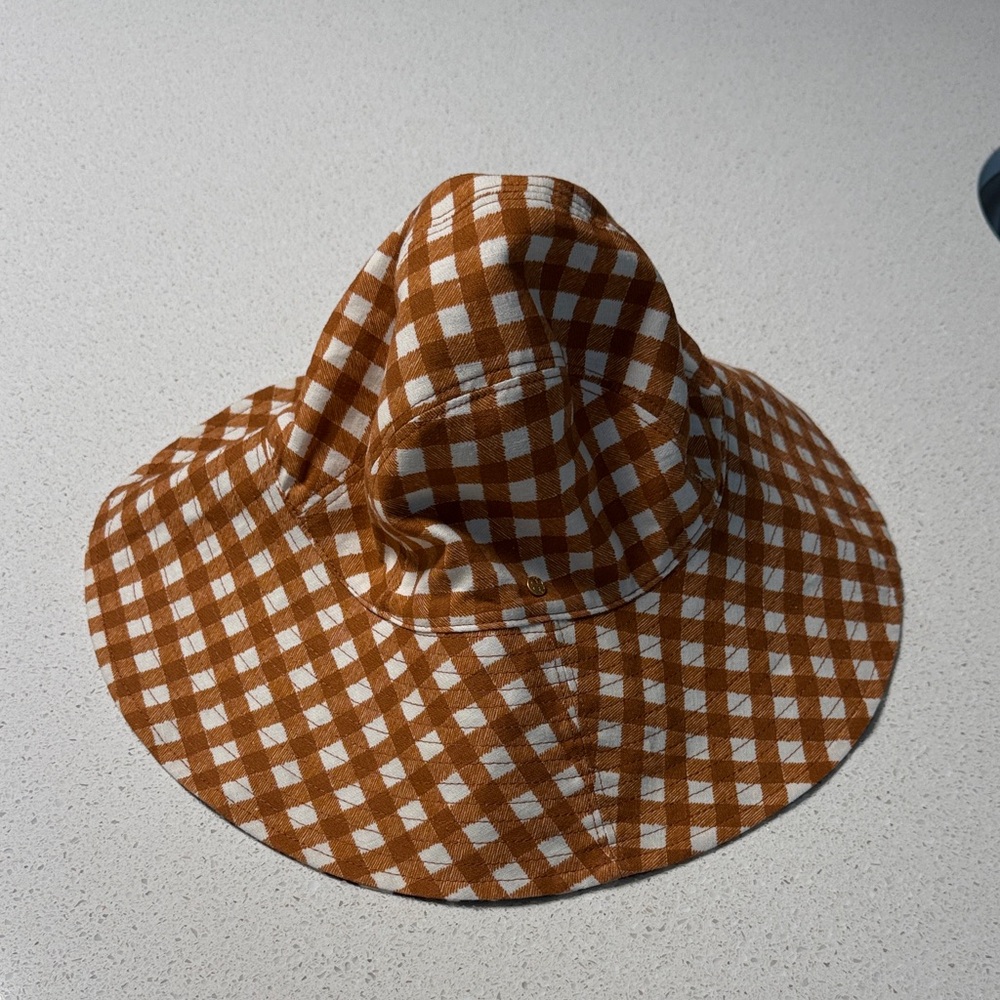 Tory Burch Brown and White Gingham Sun Hat